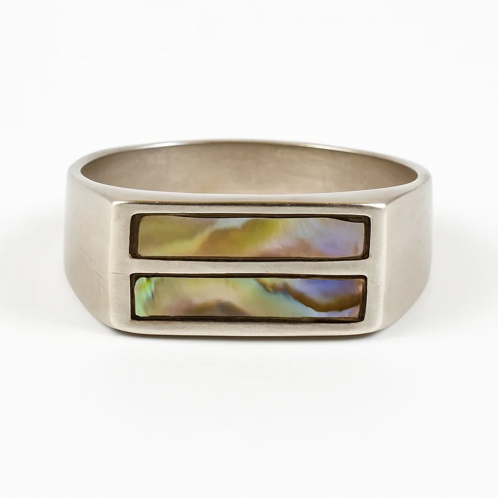 🌿 Vintage Men’s 1960s Sterling Silver Abalone Inlay Ring - Picture 10 of 10